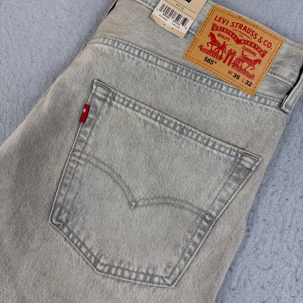 Levi's 565 Men's Loose Straight 36X32 Baggy Wide Leg Gray Wash NWT 100% Cotton